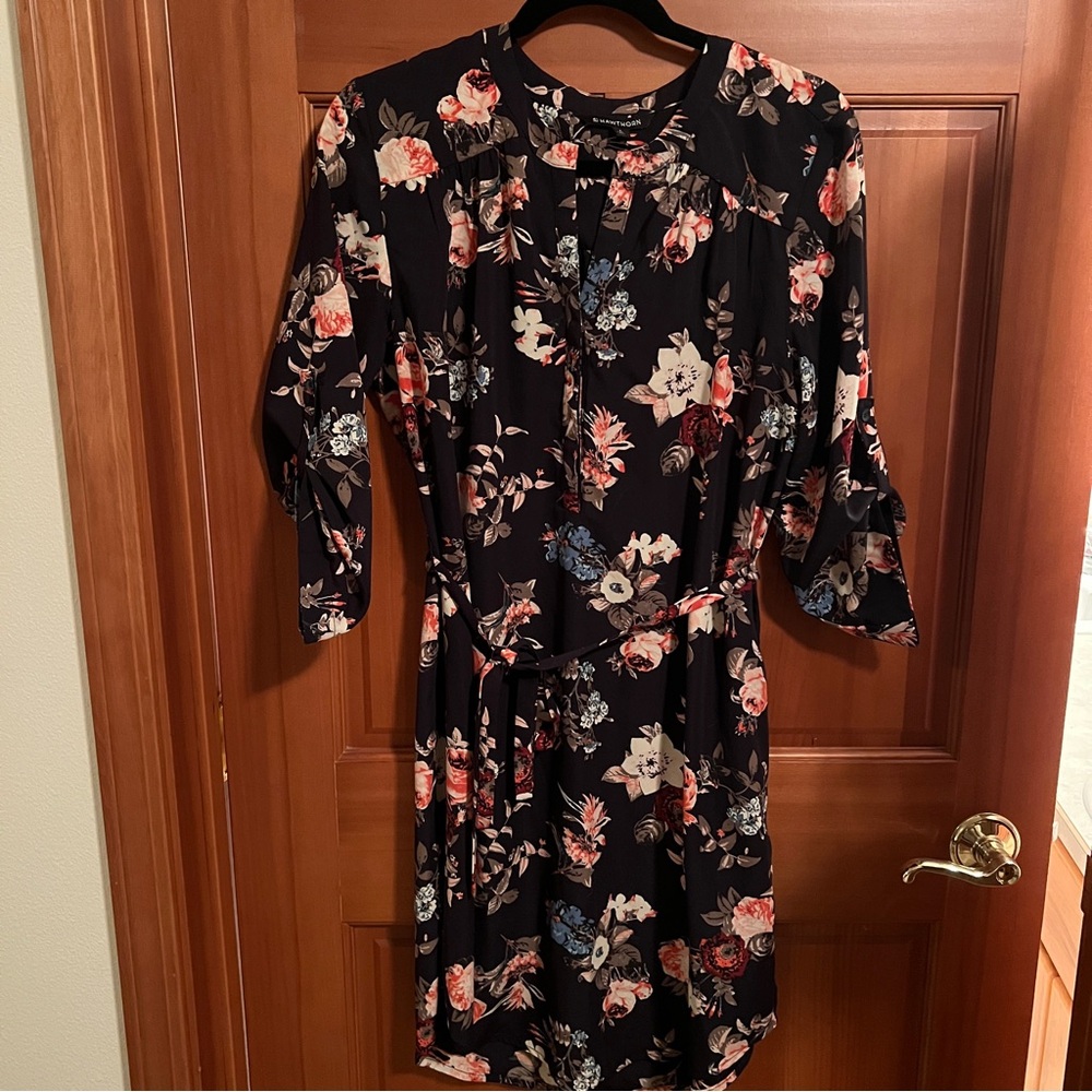 Black floral 41 button dress with 3/4 length sleeves